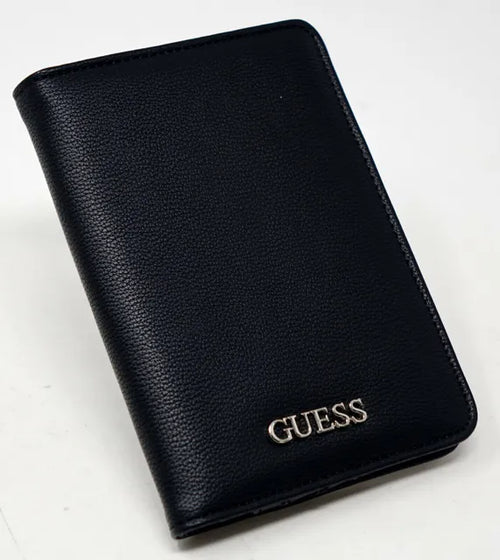 GUESS Unisex Black Faux Leather Logo Passport Case Holder Wallet