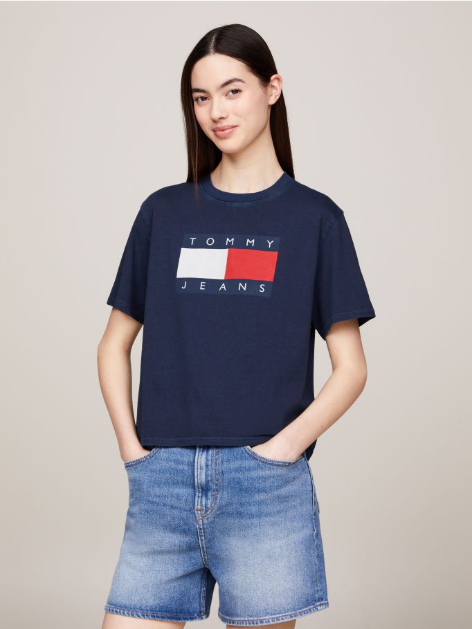 Tommy Women Flag Badge Boxy Fit T-Shirt/ NAVY