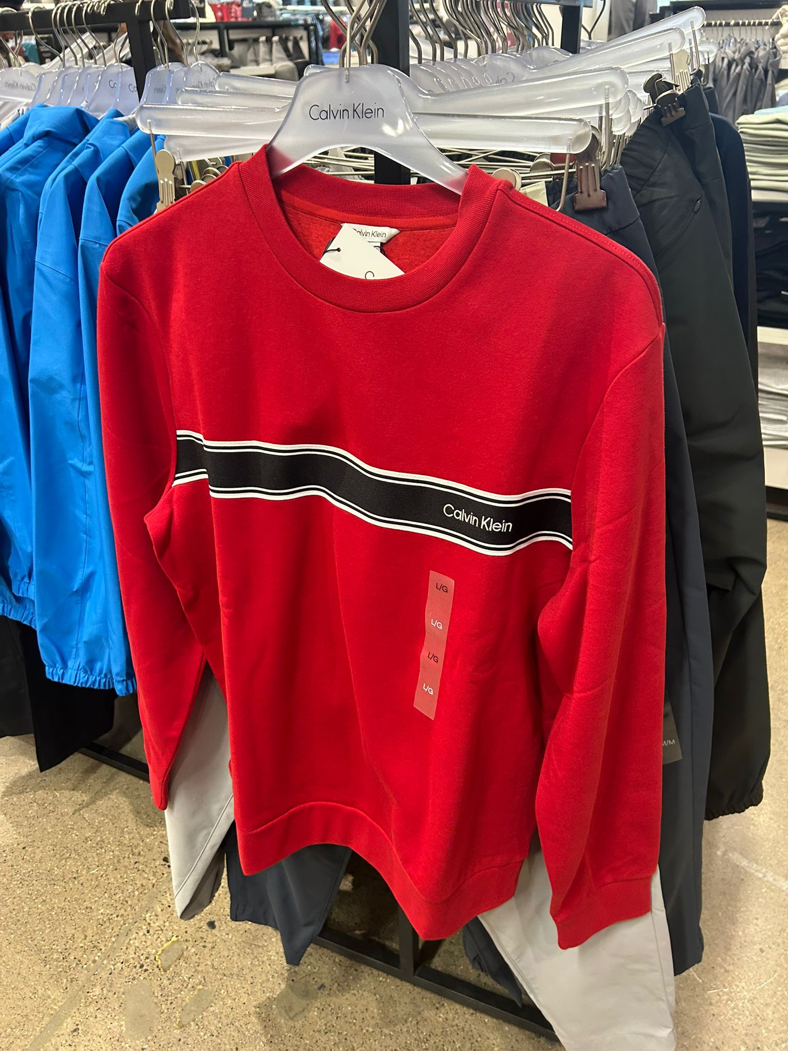 Calvin Klein Mens' Fleece Stripe Classic Sweatshirt Chilli Pepper