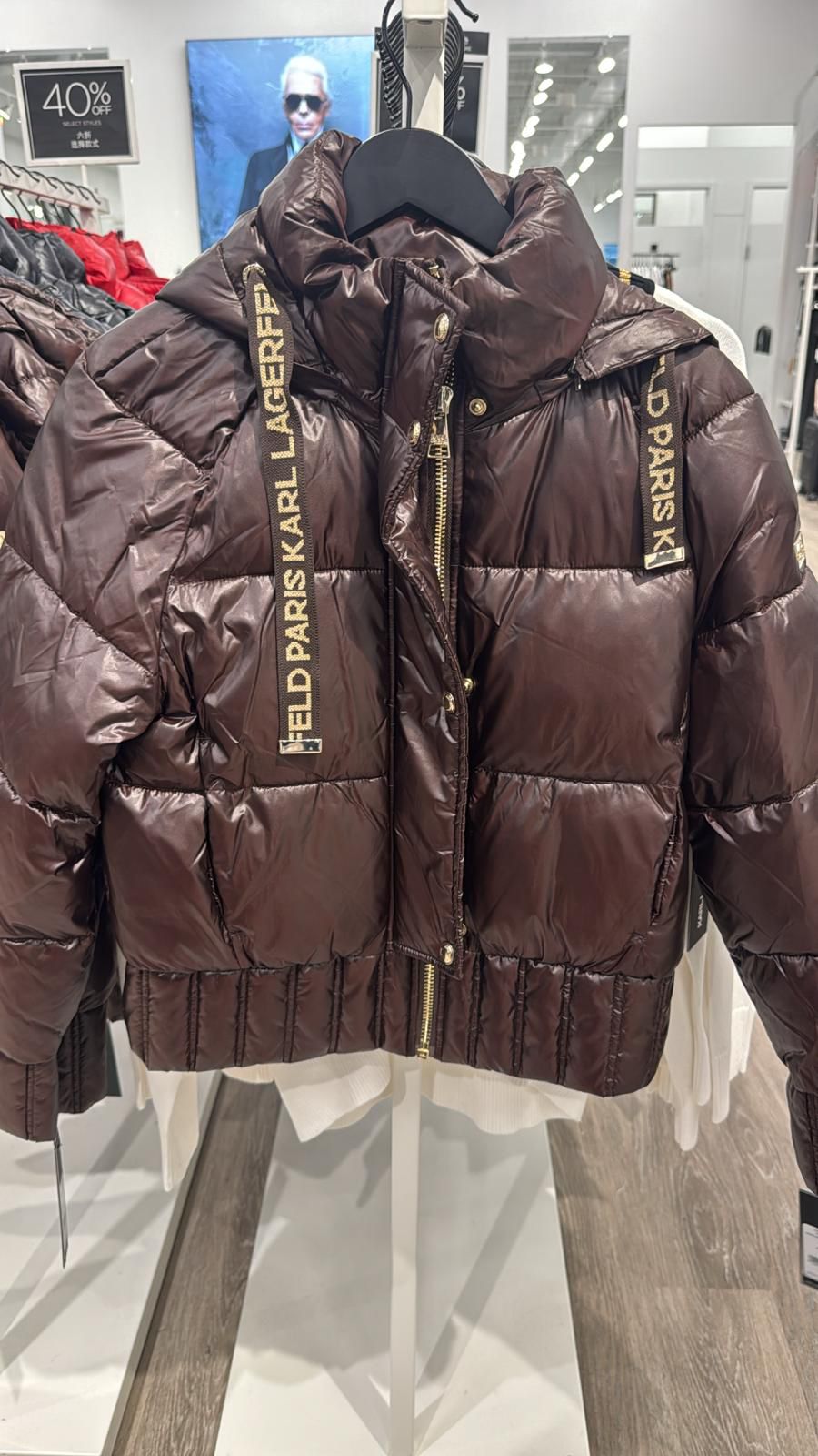 Karl Lagerfeld Paris Women's CROPPED PUFFER Chocolate
