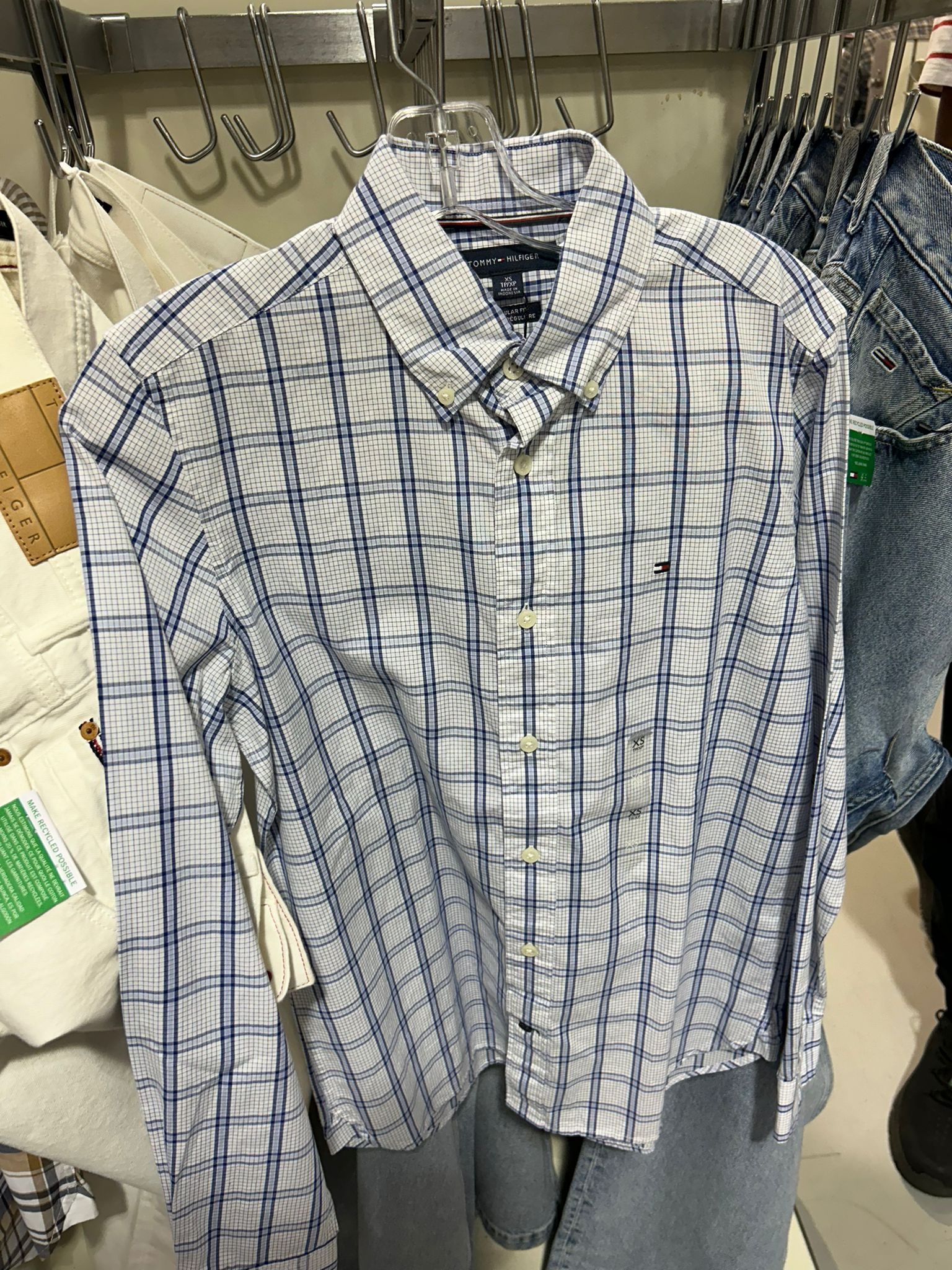 Tommy Mens' Check Regular Fit Shirt/ WHITE&BLUE
