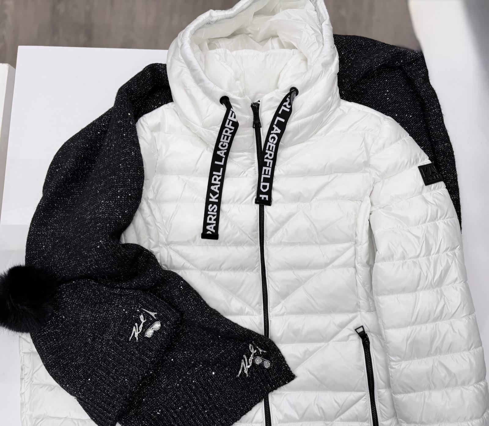Karl Lagerfeld Paris Women's SHORT PUFFER JACKET WITH LOGO White