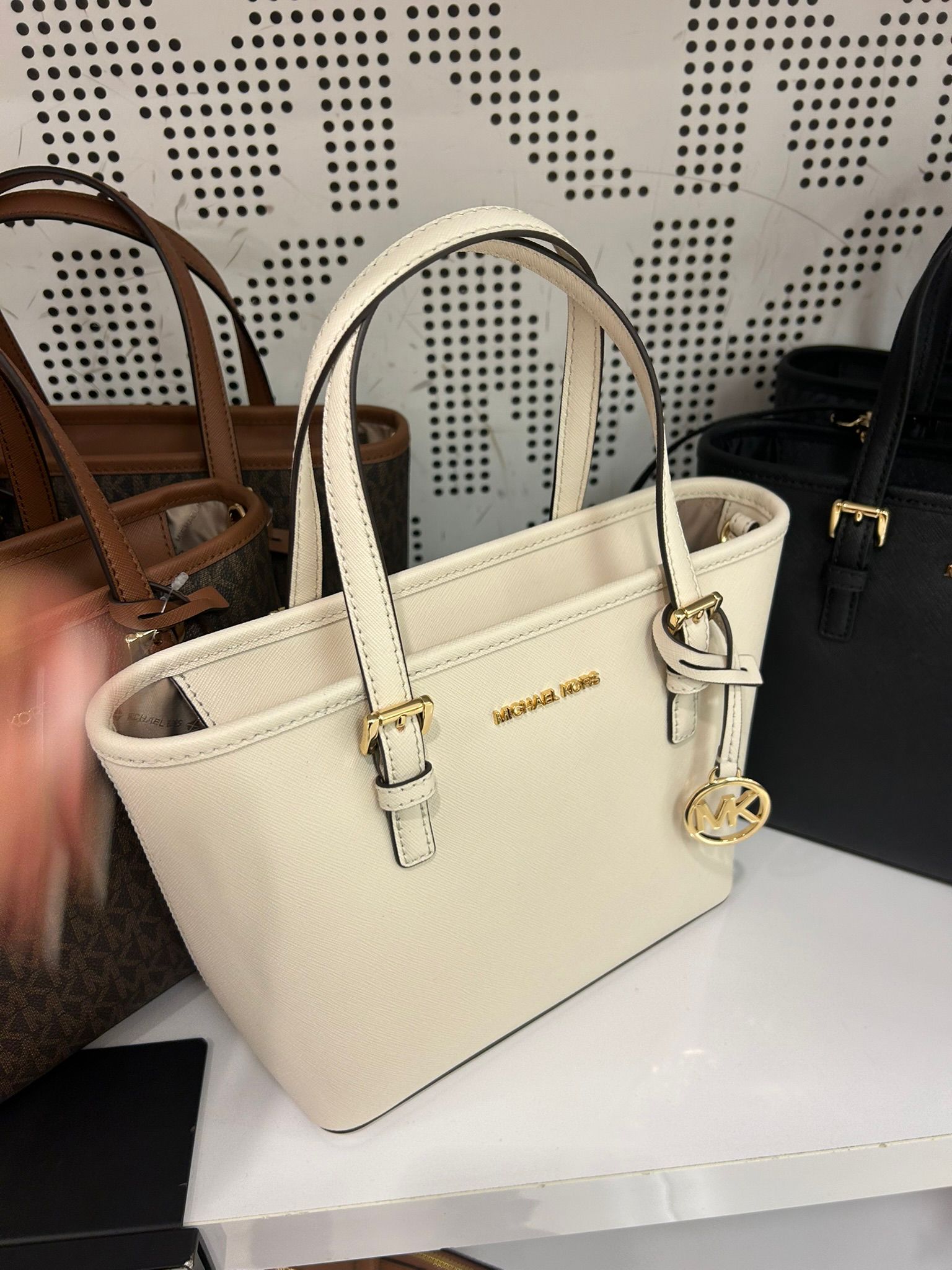 Women's Michael Kors Jet Set Travel Extra-Small Logo Top-Zip Tote Bag LT CREAM