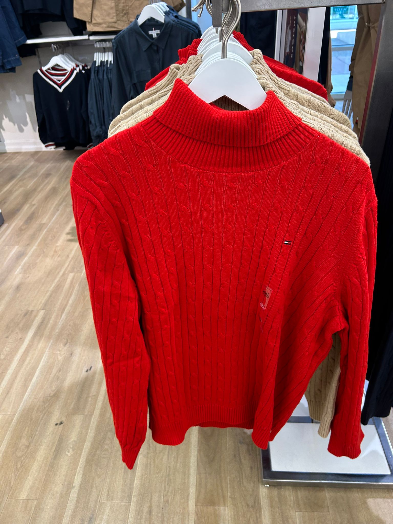 Womens' TOMMY Cable Knit Turtleneck Sweater Deep Crimson