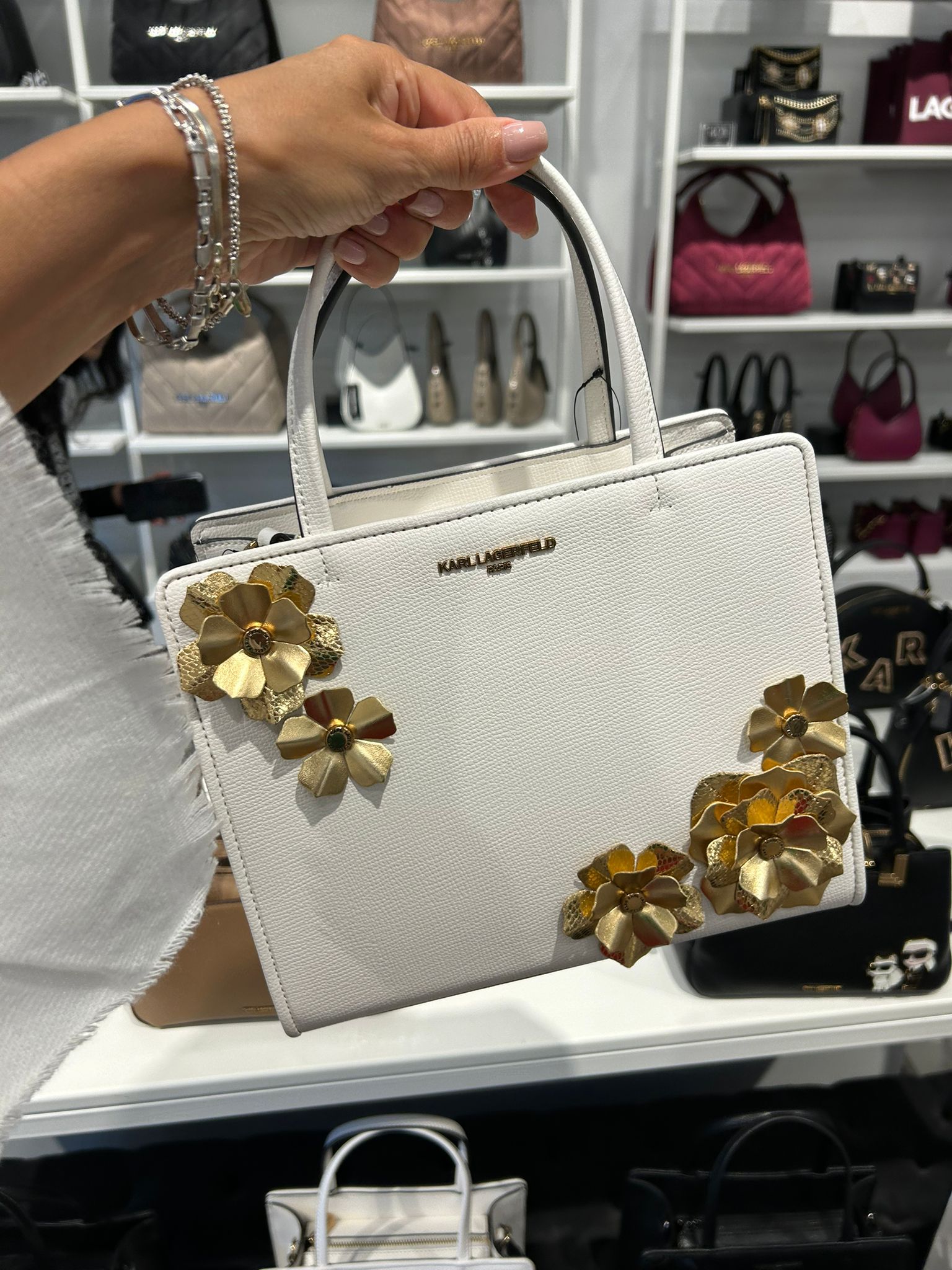 Karl Lagerfeld Paris Womens' MAYBELLE TOP HANDLE SATCHEL WITH FLOWERS