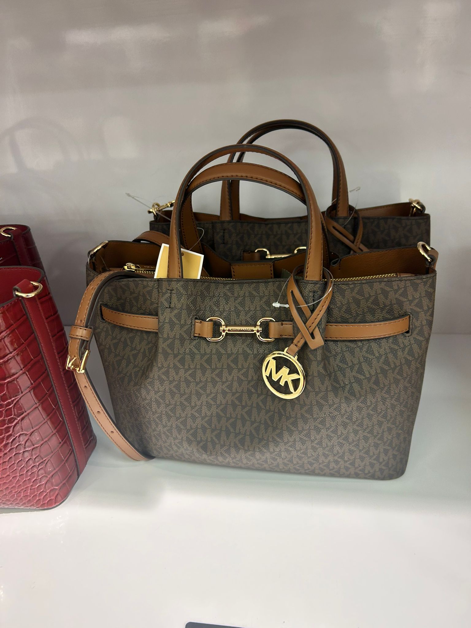 Women's Michael Kors Carson Medium Signature Logo Satchel BROWN