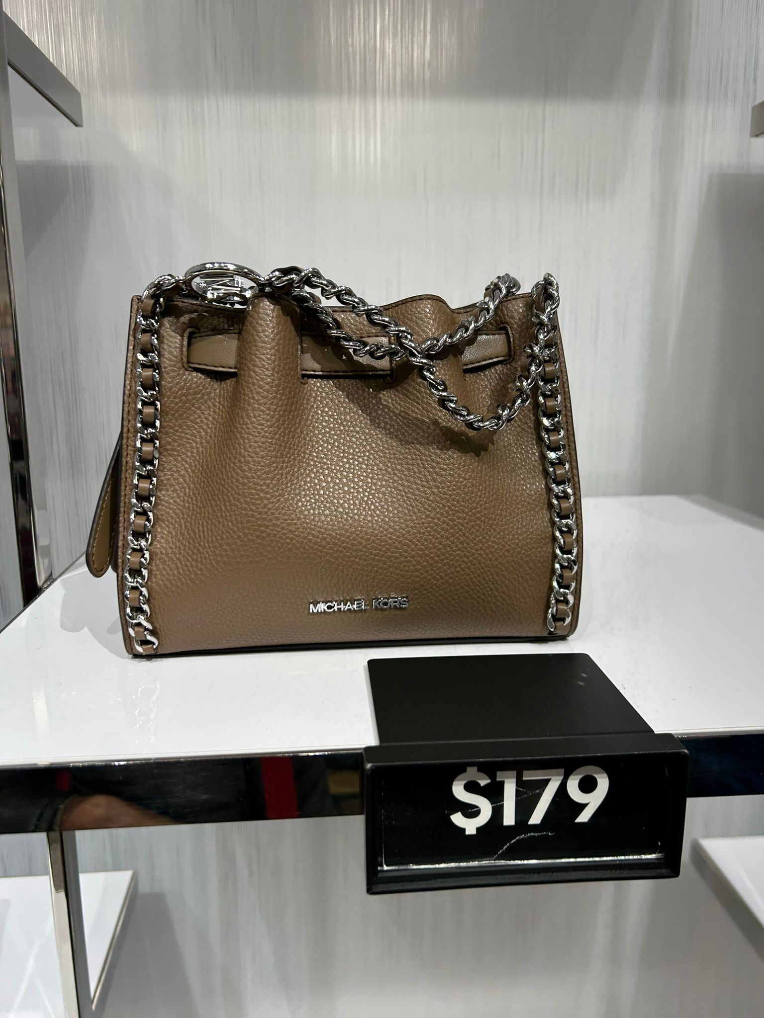 Womens' Michael Kors Mina Small Chain Convertible Crossbody Bag DRIFTWOOD