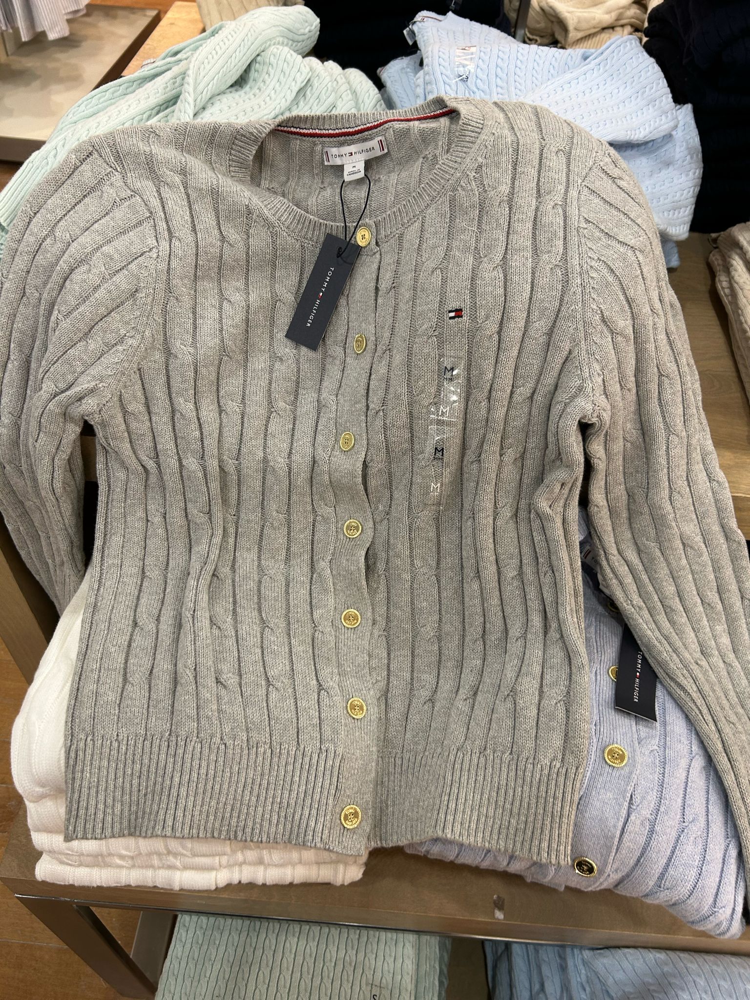 Womens' Tommy Cable Knit Cardigan / Grey