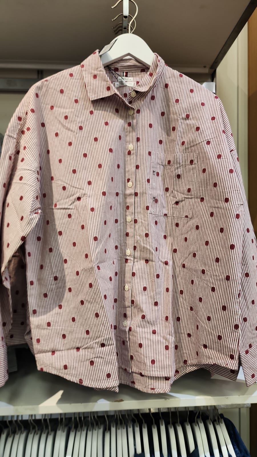 Tommy Womens' Relaxed Polka-Dot Poplin Jacquard Shirt/ Rouge