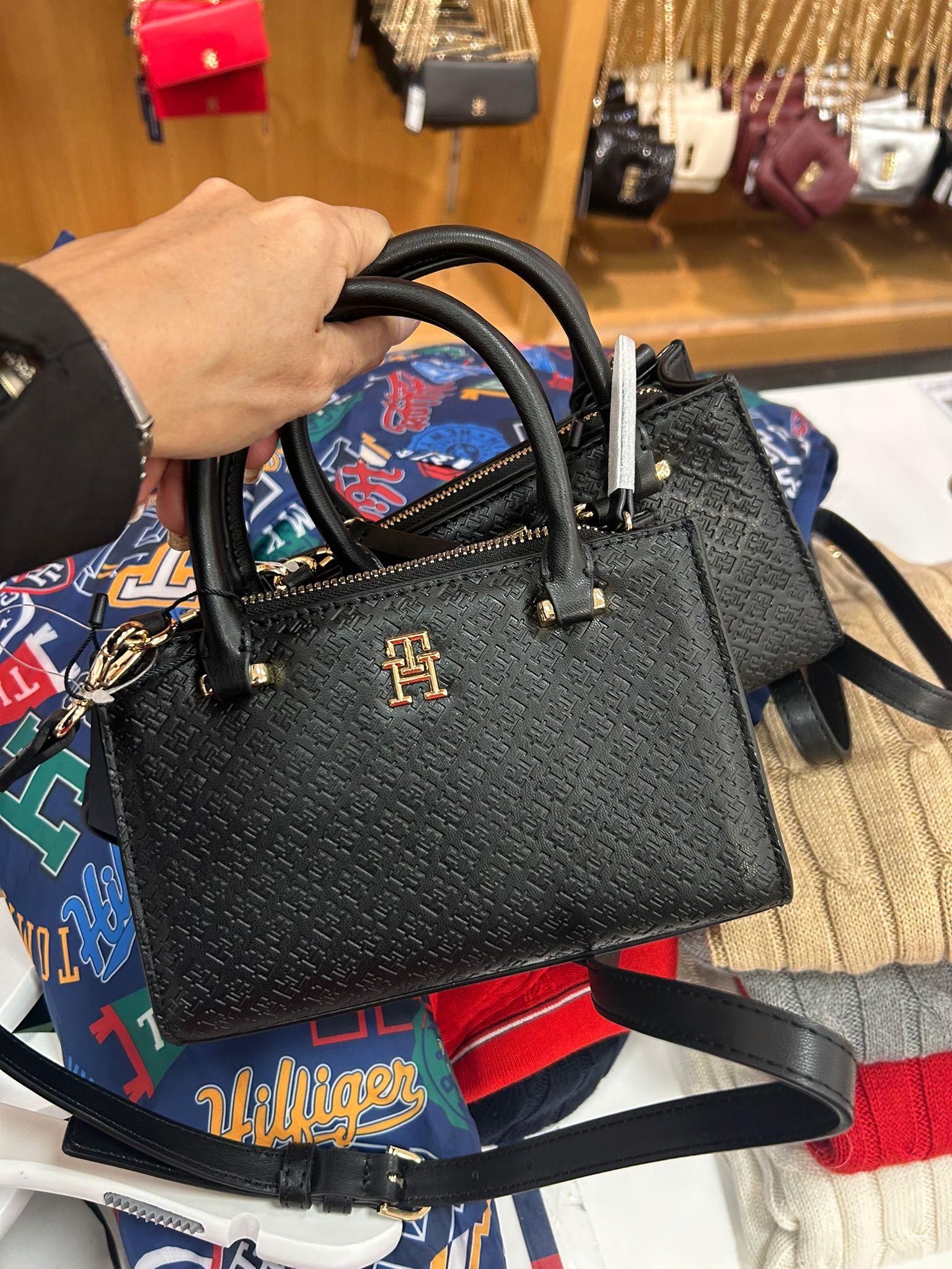 Women's Tommy Monogram Embossed Small Tote black