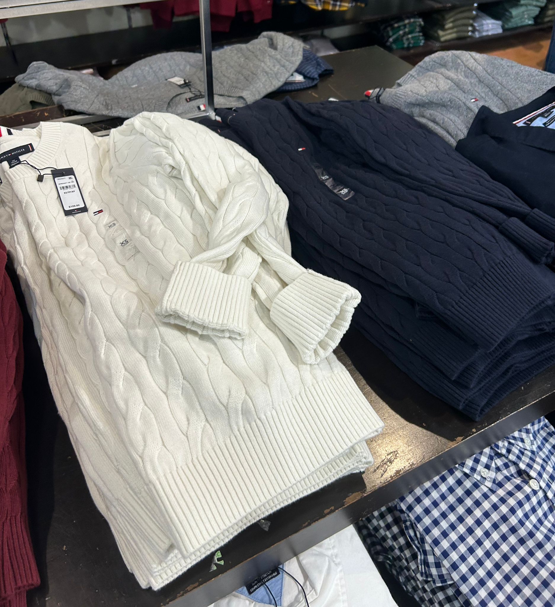 Tommy Hilfiger MENS' Cable Knit Crewneck Sweater Navy