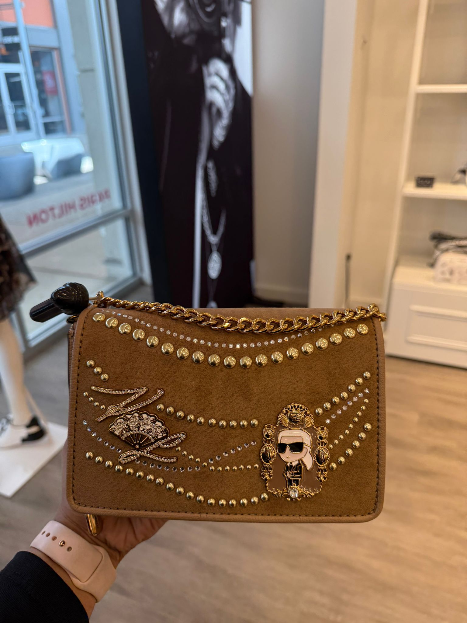 Karl Lagerfeld Women's LOURDES SUEDE FLAP CROSSBODY/ Brown