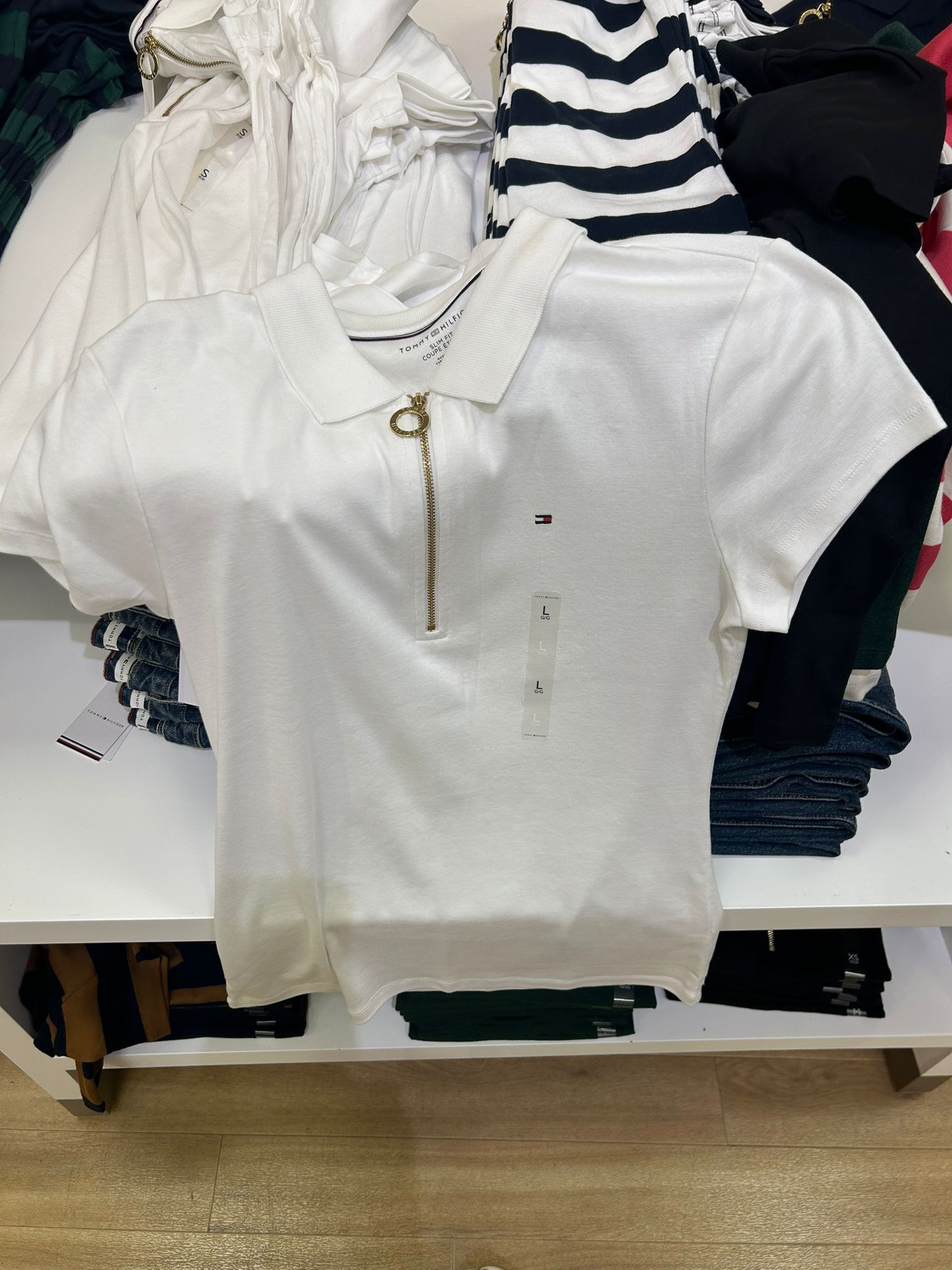 TOMMY Womens' Slim Fit Zip Polo white