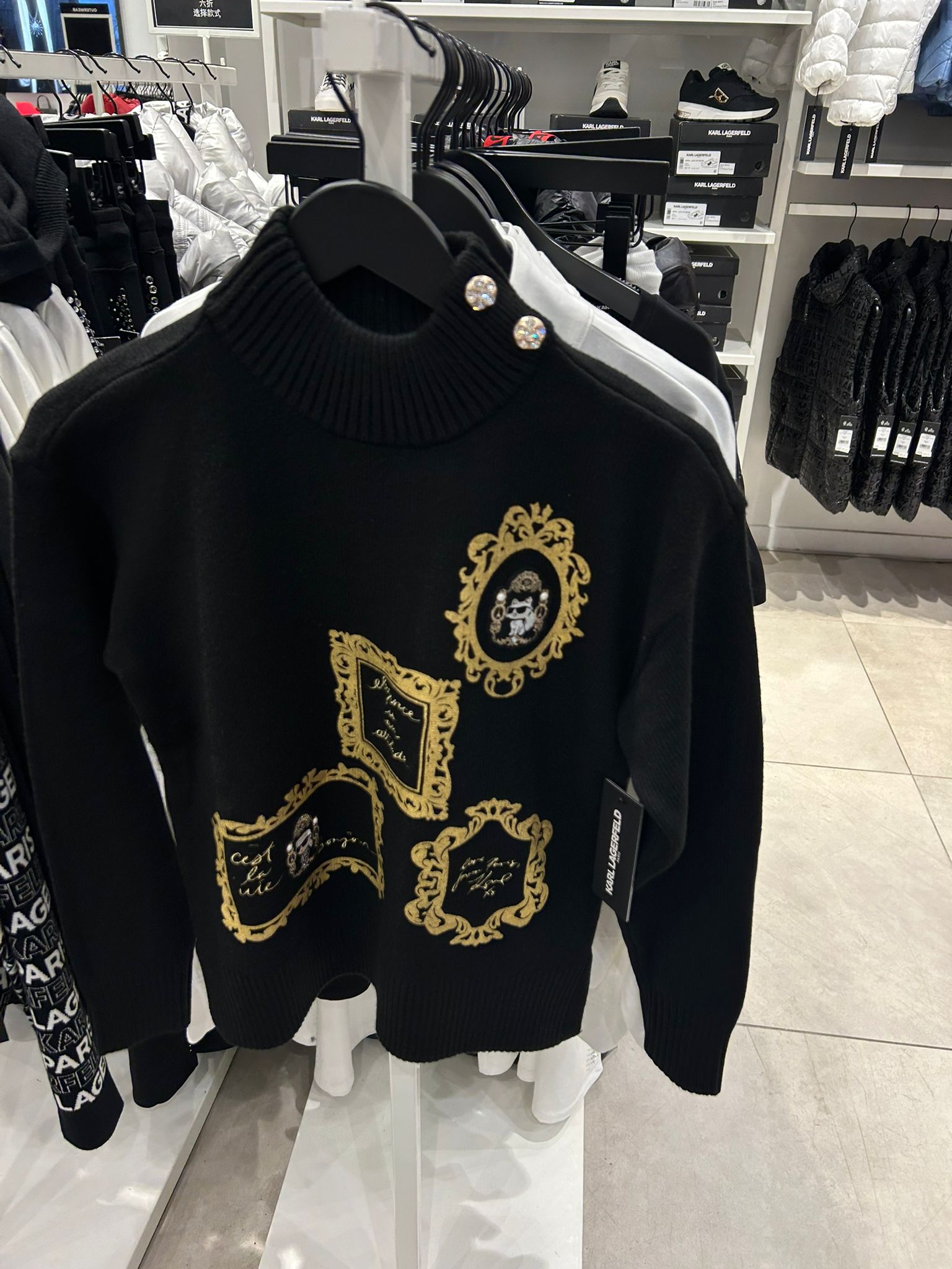 Karl Lagerfeld Paris Women's KARL AND CHOUPETTE FRAME SWEATER Black