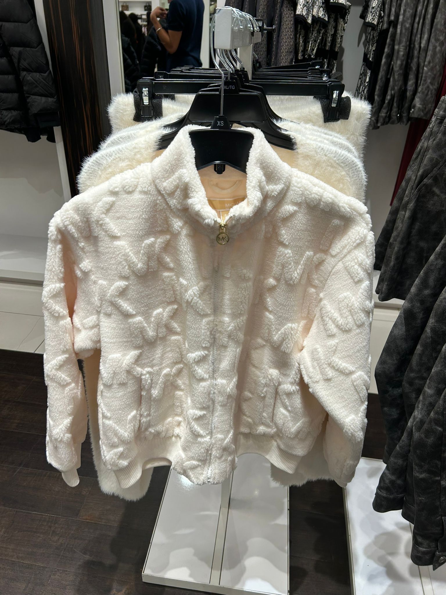 Michael Kors WOMENS' Logo Jacquard Sherpa Zip-Up Jacket