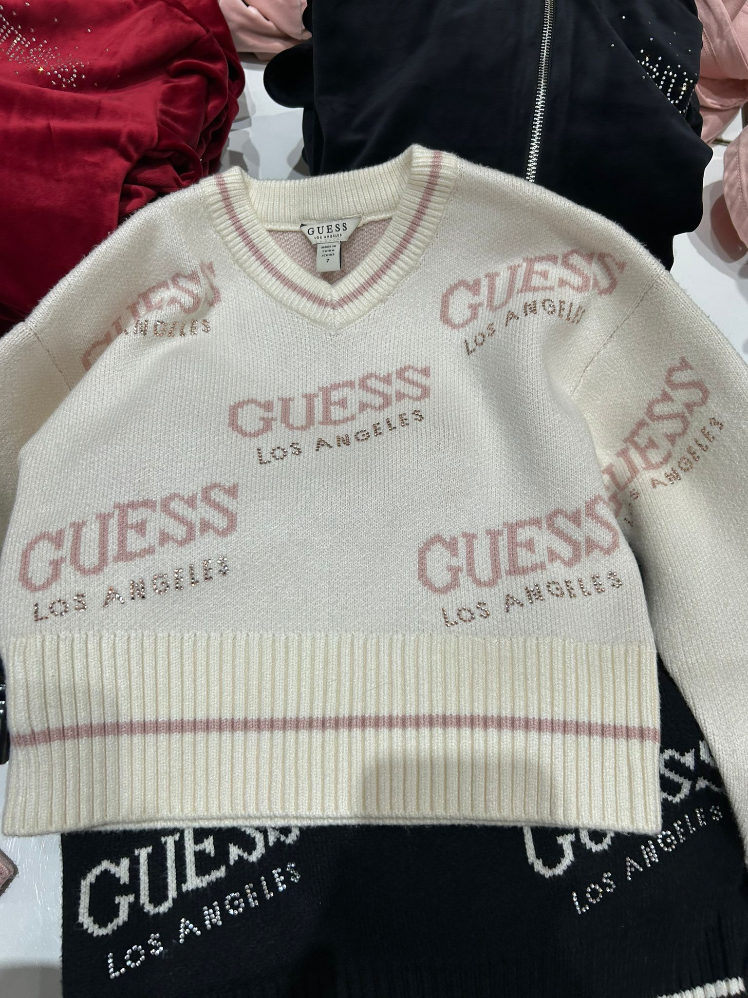 Guess Girls Dateryn V-Neck Sweater (7-14)Off-white