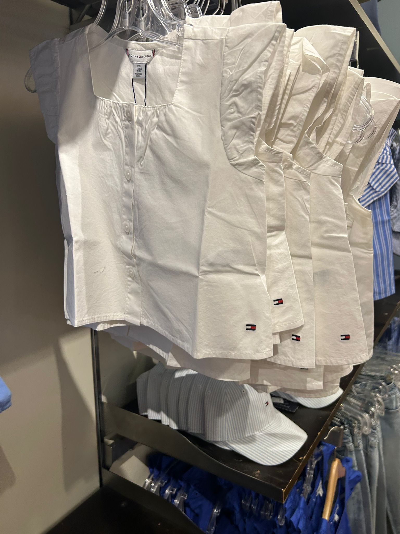 Tommy Hilfiger Girls Stripe Ruffle Top/ White