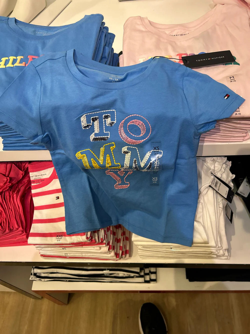 Girls' Tommy Sequin Tommy Logo T-Shirt / Blue