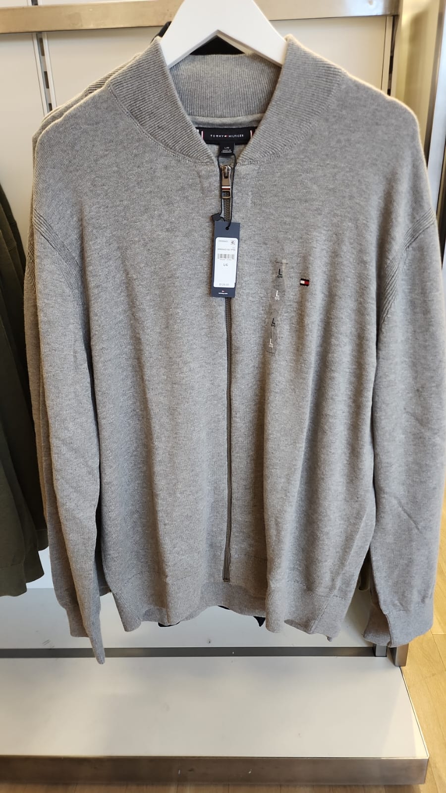 Tommy Mens' Cotton Zip Baseball Cardigan/Medium Grey Heather