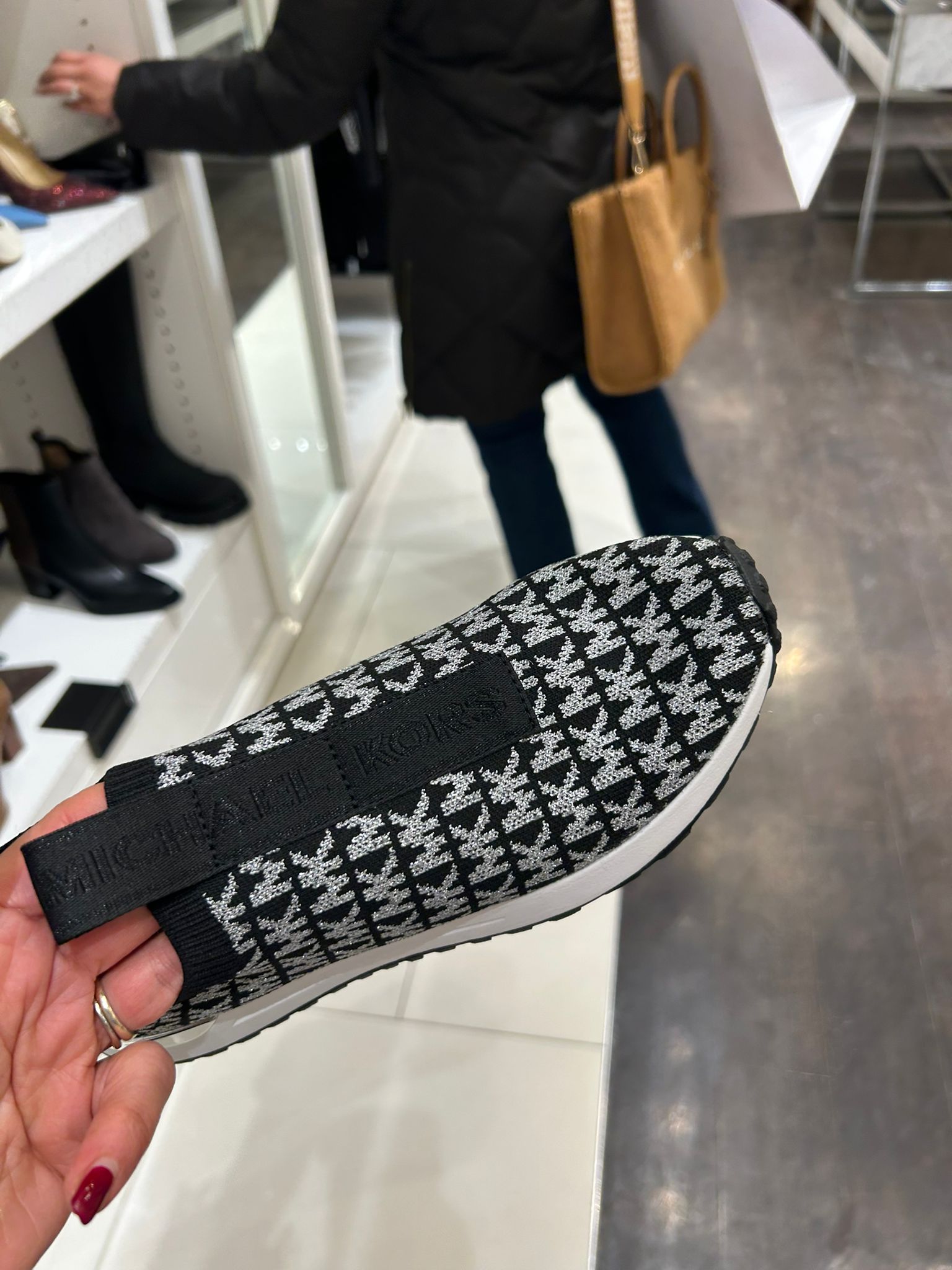 Michael Kors WOMENS' Bodie Metallic Logo Knit Slip-On Sneaker Black