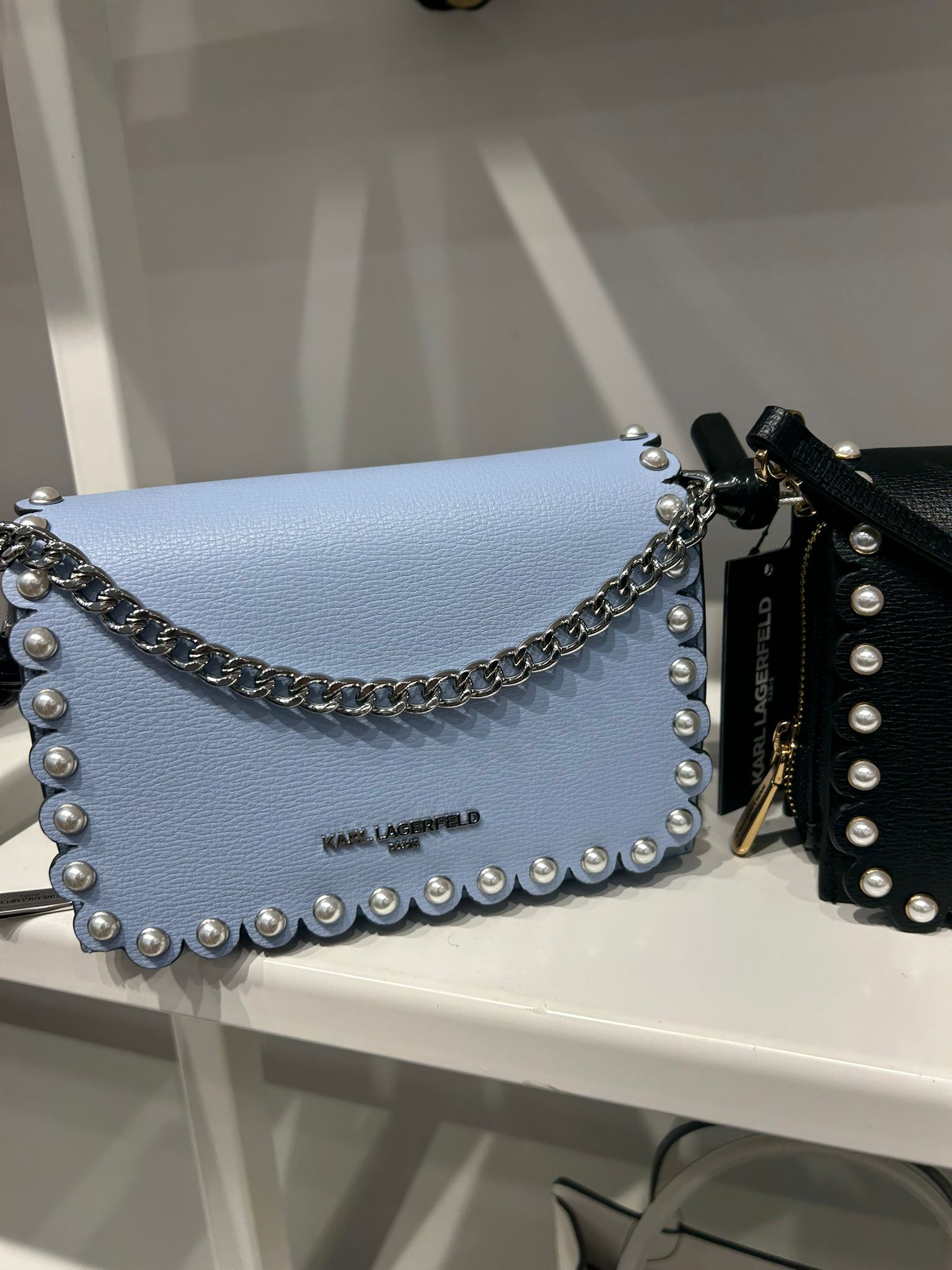 Karl Lagerfeld Paris Womens' LOURDES CROSSBODY WITH PEARLS Blue
