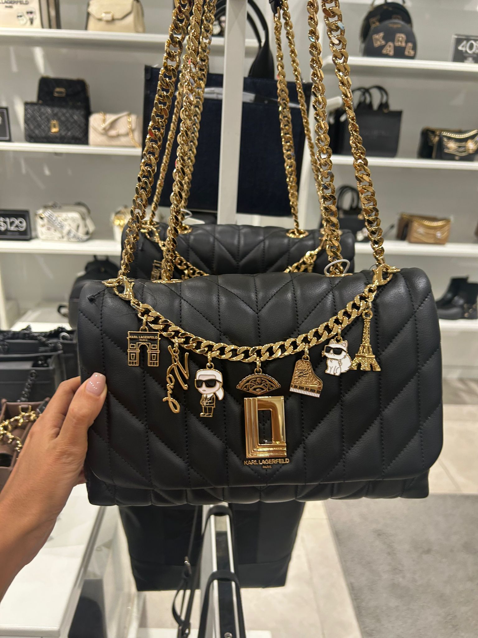 Karl Lagerfeld Paris Womens' LAFAYETTE SHOULDER BLACK WITH CHARMS