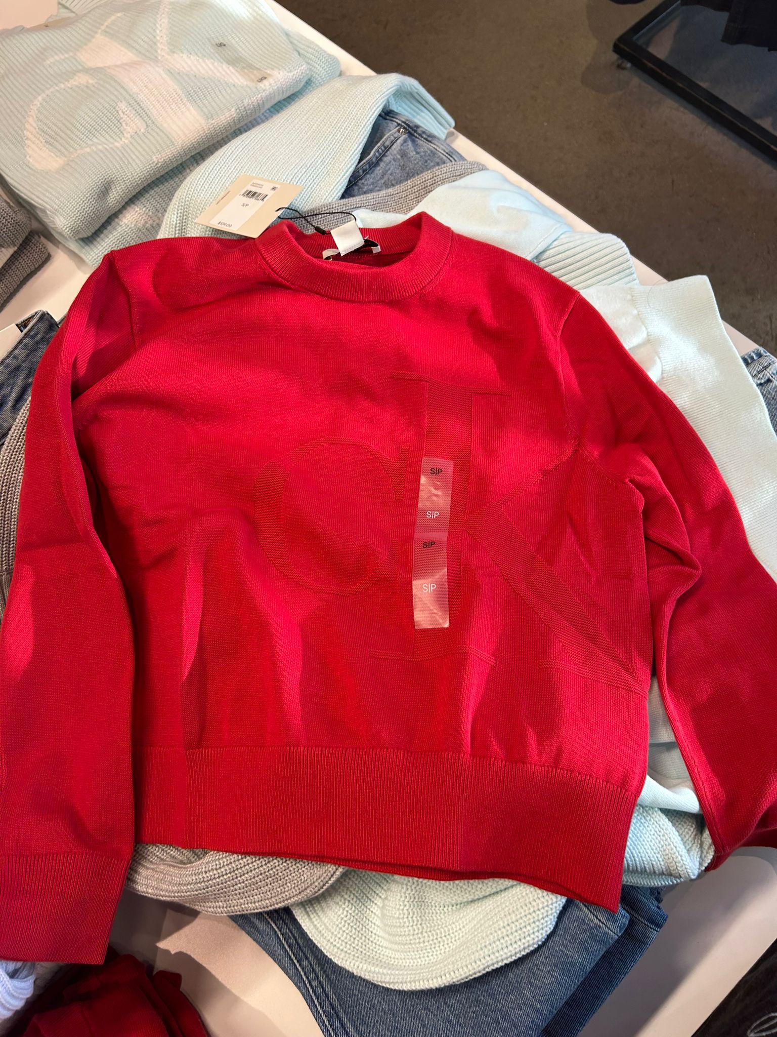 Calvin Klein Womens' Smooth Cotton Monogram Sweater Magenta Jewel