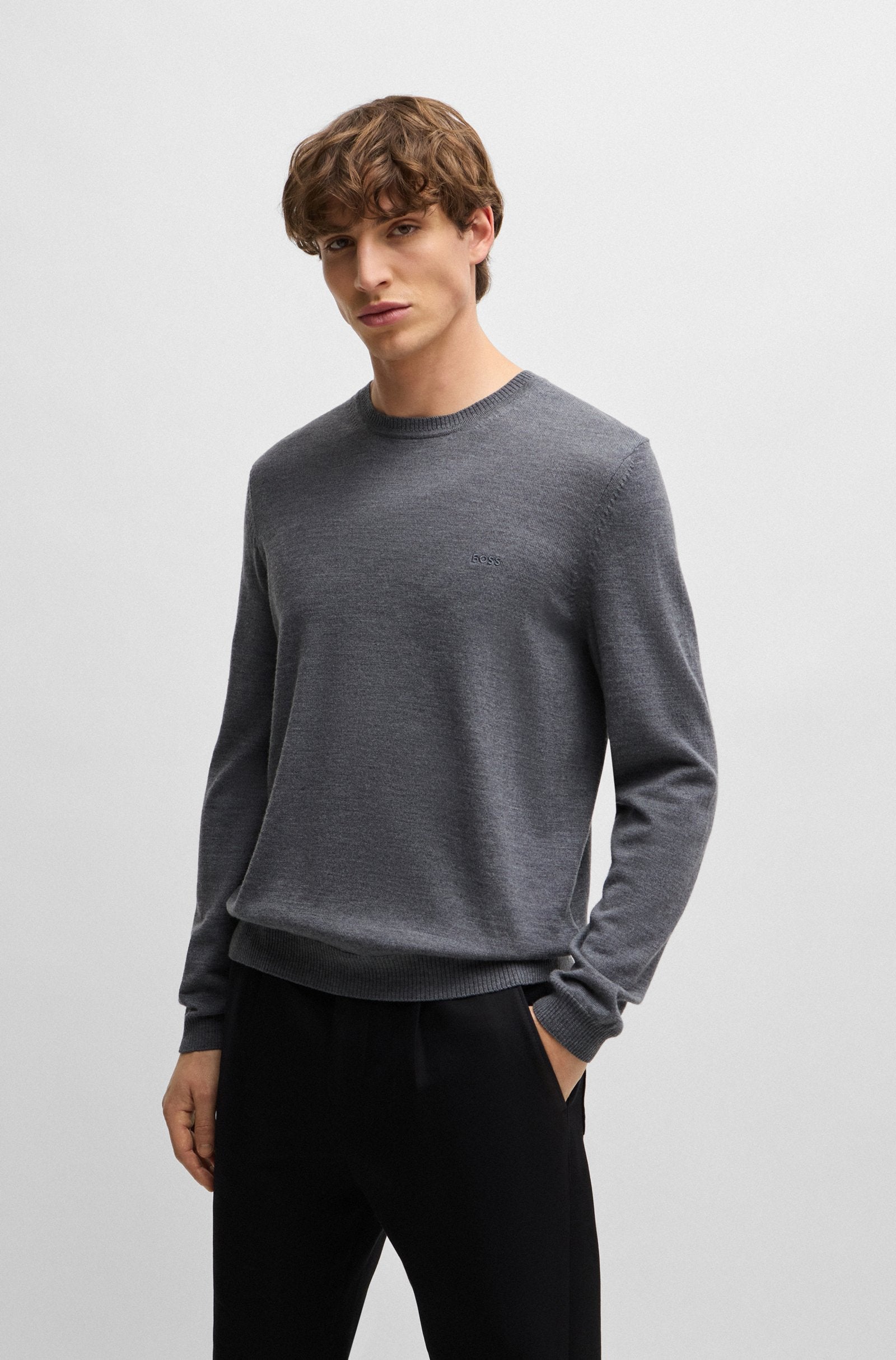 MENS' BOSS Regular-fit sweater in extra-fine merino  /Grey