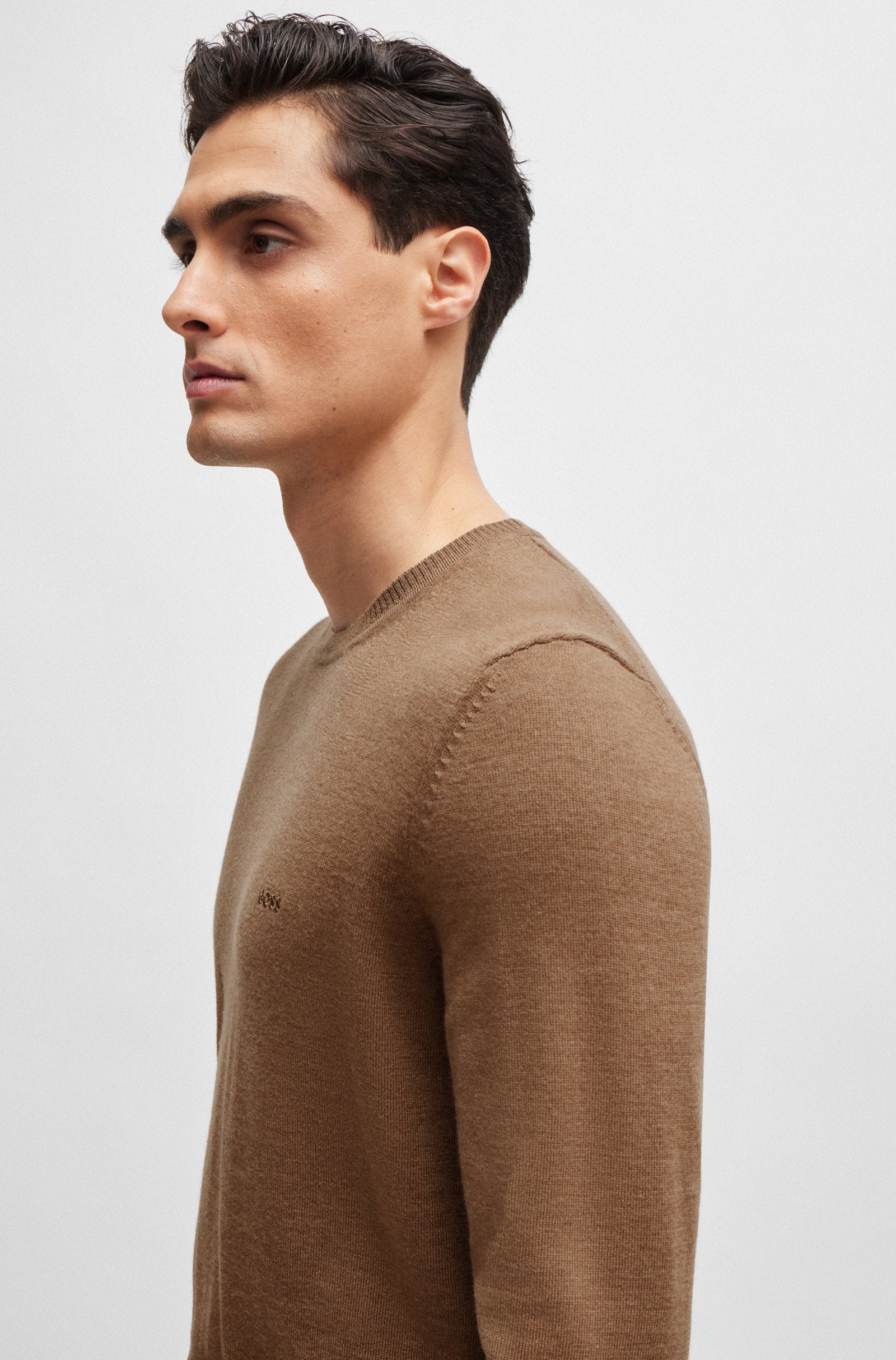 MENS' BOSS Regular-fit sweater in extra-fine merino / Beige