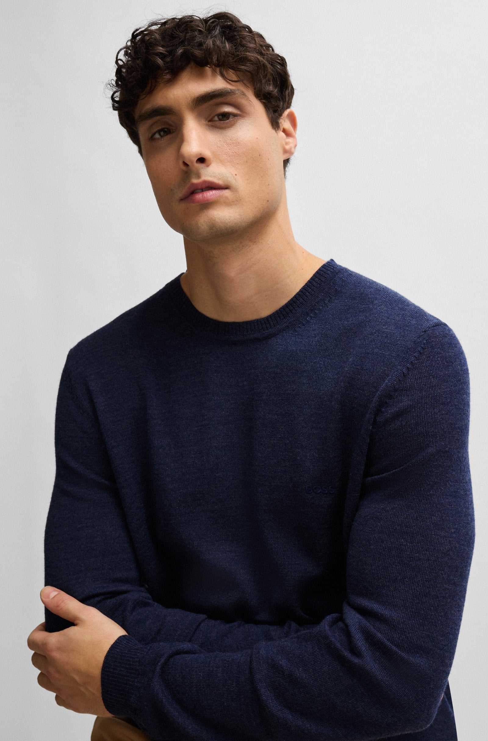 MENS' BOSS Regular-fit sweater in extra-fine merino /Blue