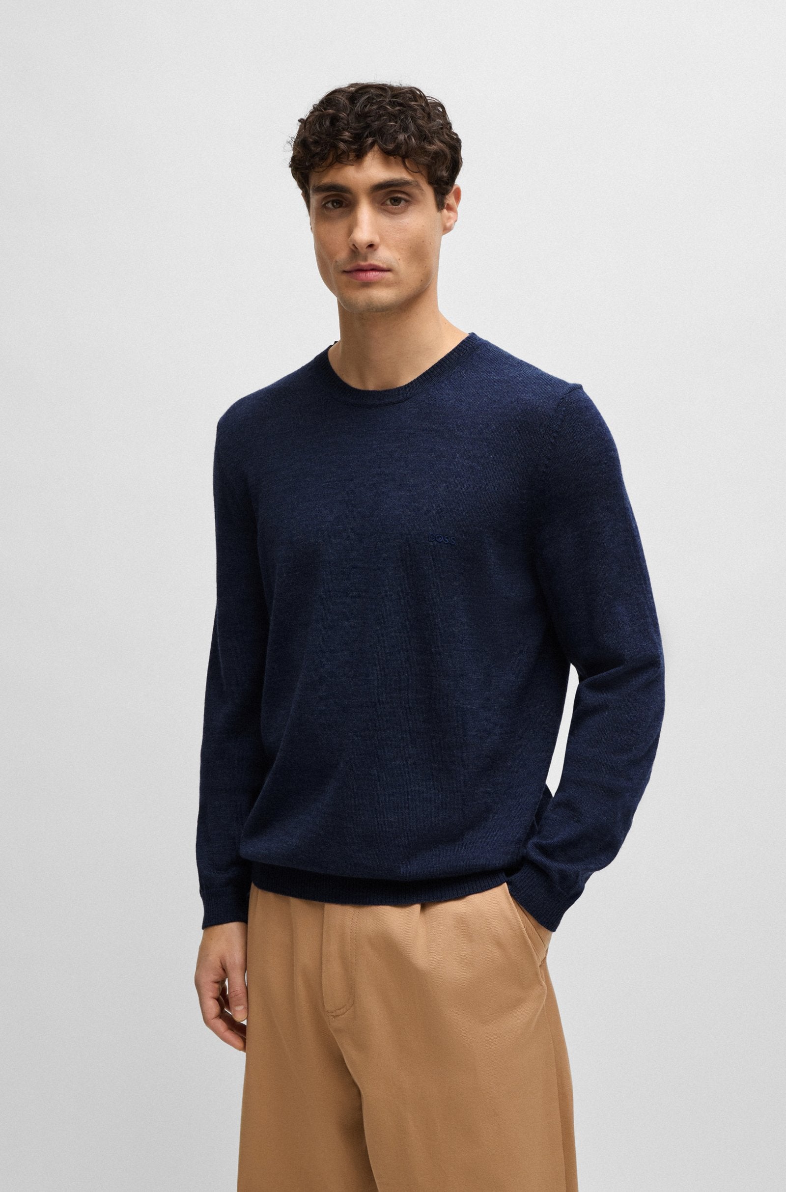 MENS' BOSS Regular-fit sweater in extra-fine merino /Blue