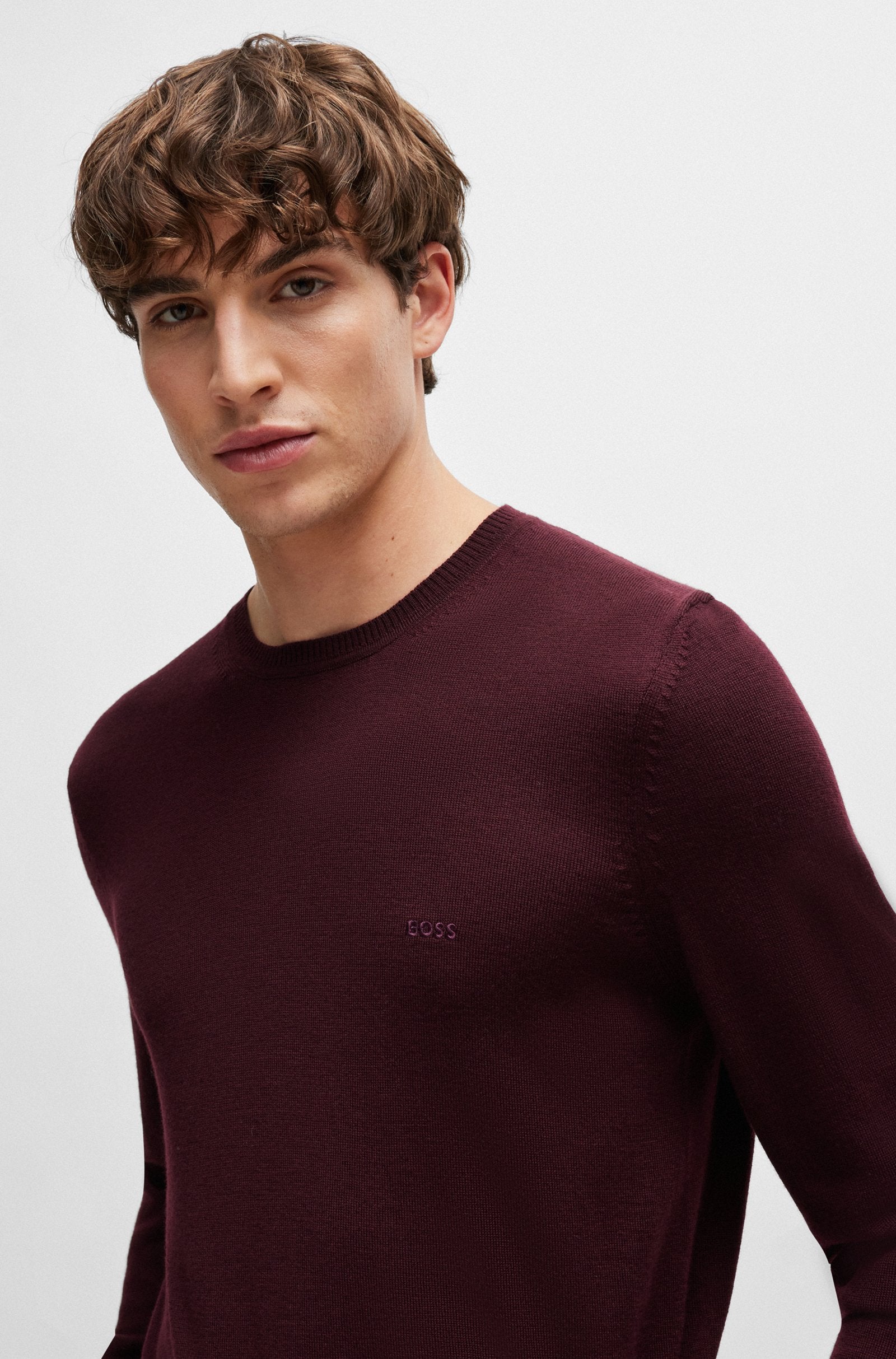 MENS' BOSS Regular-fit sweater in extra-fine merino  /Dark Red