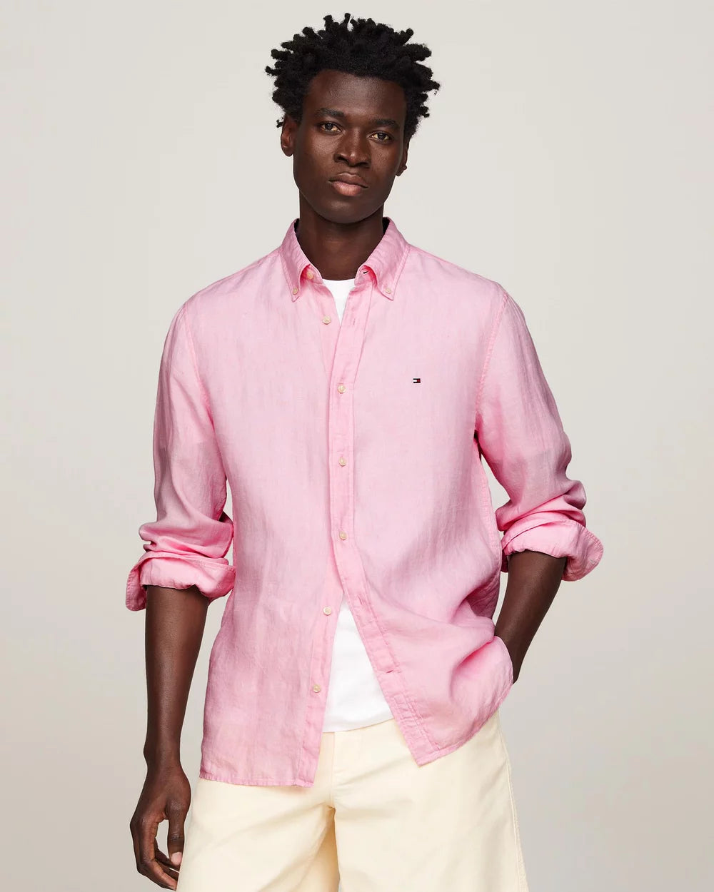 Tommy Hilfiger Mens' Pigment Dyed Linen Regular Fit Shirt