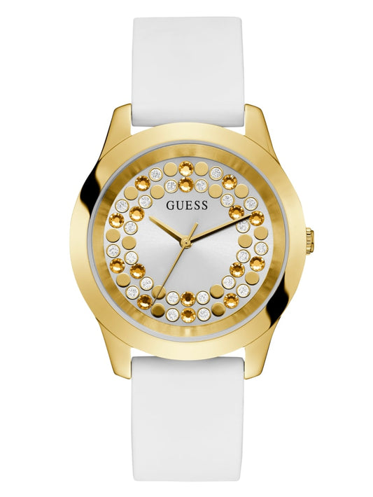 Women's Guess Inner Circle White and Gold-Tone Watch