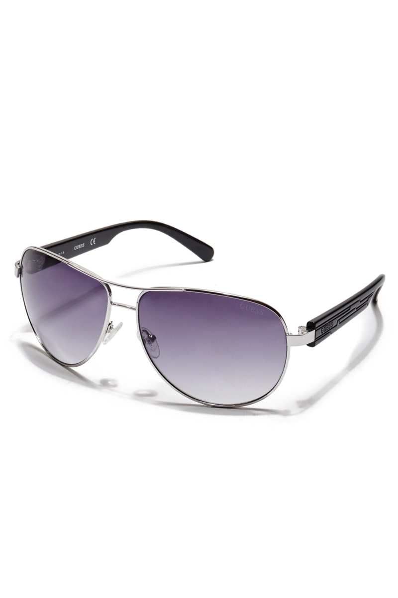 Mens' Guess Textured-Arm Aviator Sunglasses