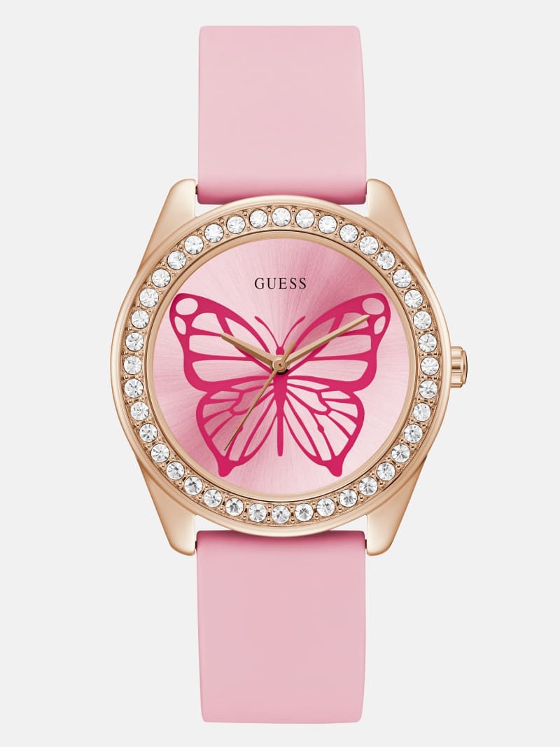 Gold-Tone and Pink Butterfly Analog Watch