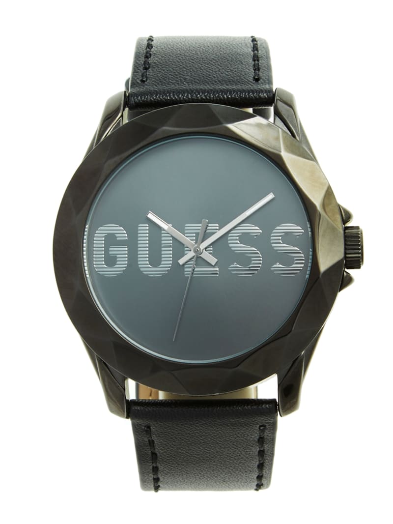 Mens' Guess Dark Silver-Tone and Black Analog Watch