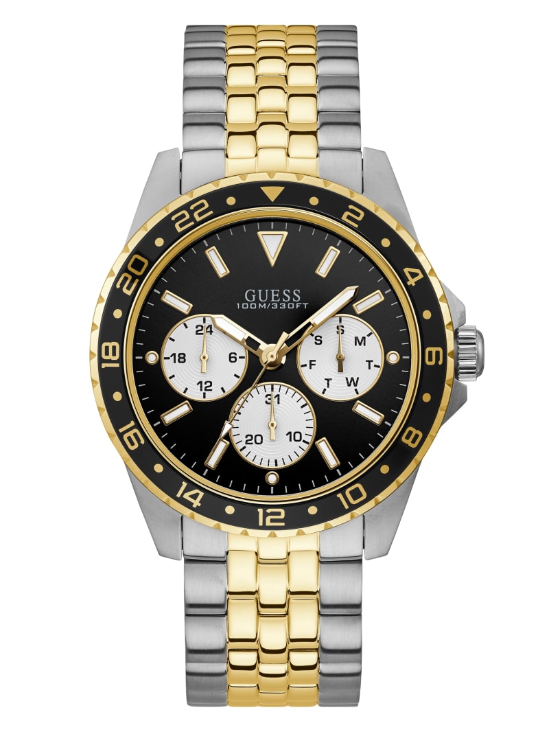 Mens' Guess Silver Gold-Tone Multifunction Watch