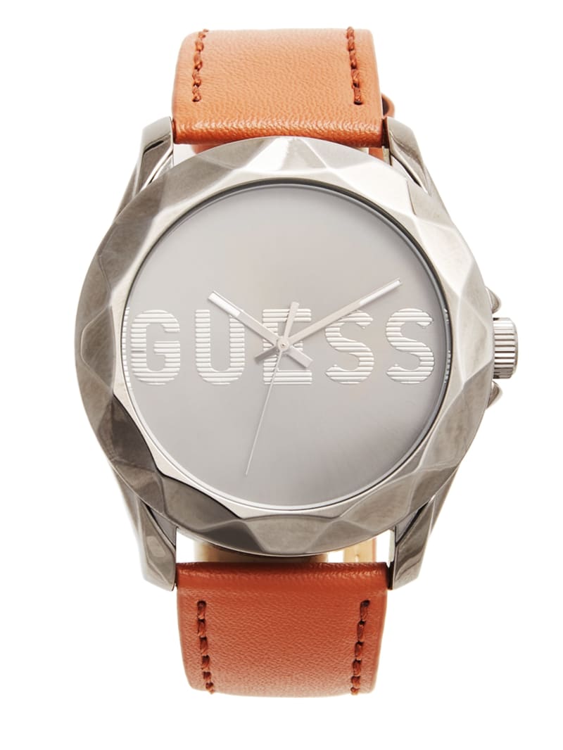 Mens' Guess Dark Silver and Brown Analog Watch