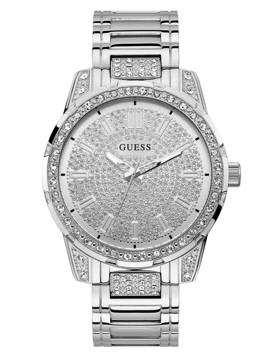 Mens' Guess Silver-Tone and Rhinestone Analog Watch