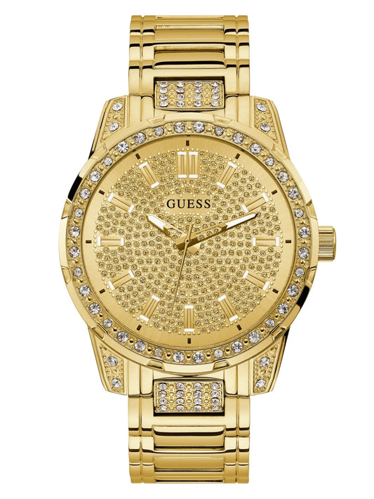 Mens' Guess Gold-Tone and Rhinestone Analog Watch