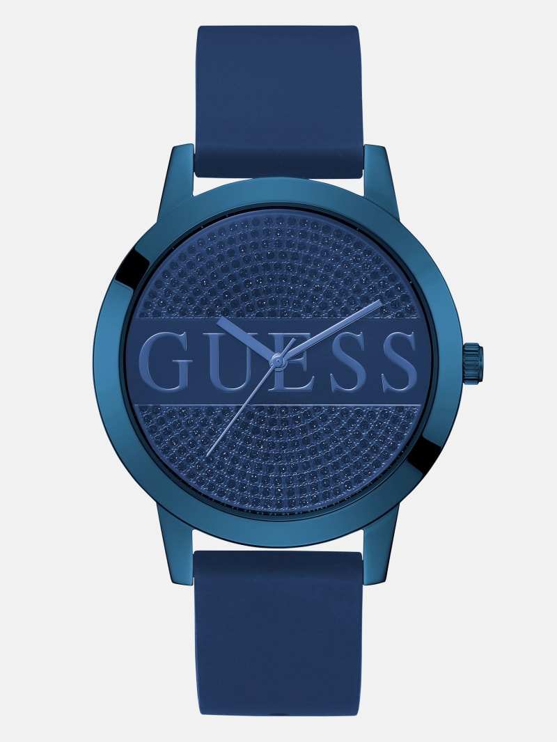 Mens' Guess Blue Logo Analog Watch