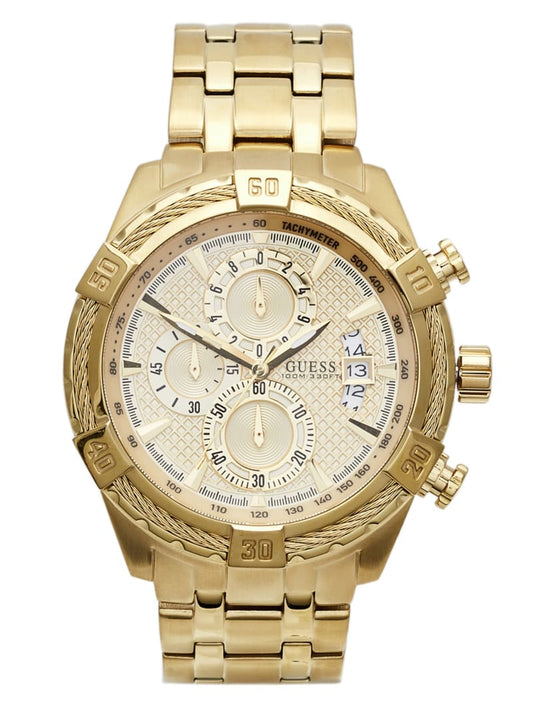 Mens' Guess Gold-Tone Multifunction Watch