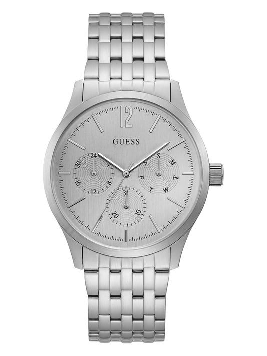 Mens' Guess Brushed Silver-Tone Dress Watch