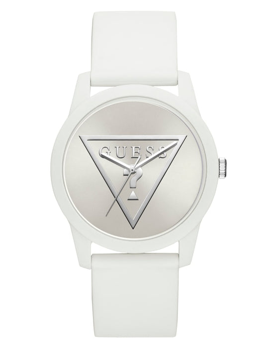 Mens' Guess White Logo Silicone Analog Watch