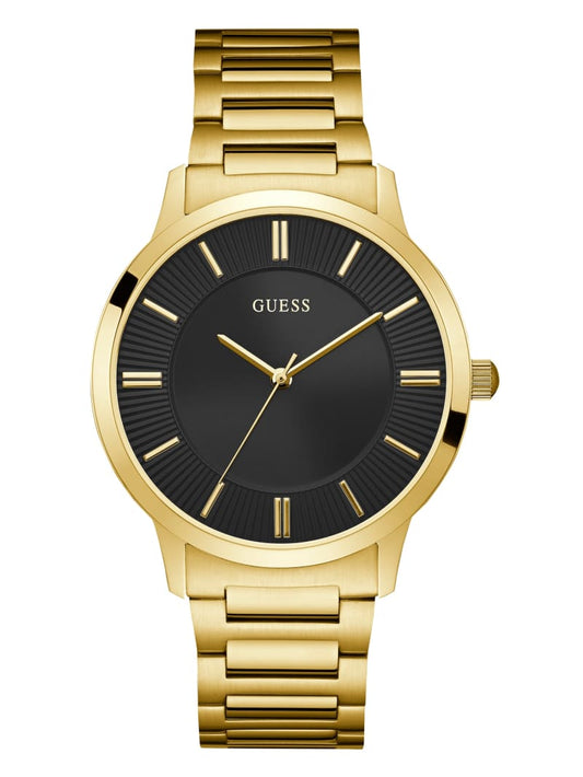 Mens' Guess Gold-Tone and Black Analog Watch