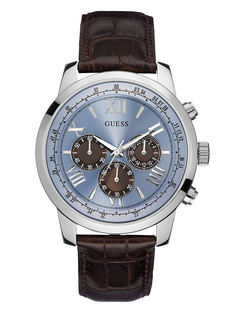 Mens' Guess Blue and Silver-Tone Multifunction Watch