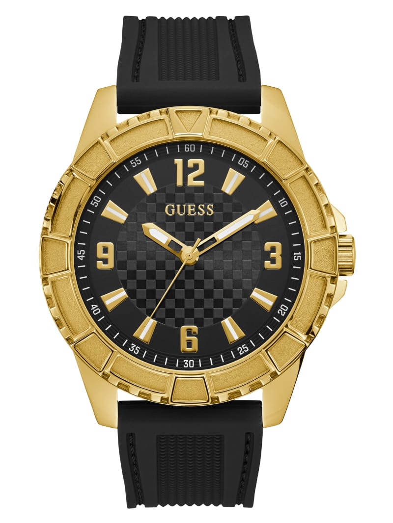 Mens' Guess Black and Gold-Tone Analog Watch