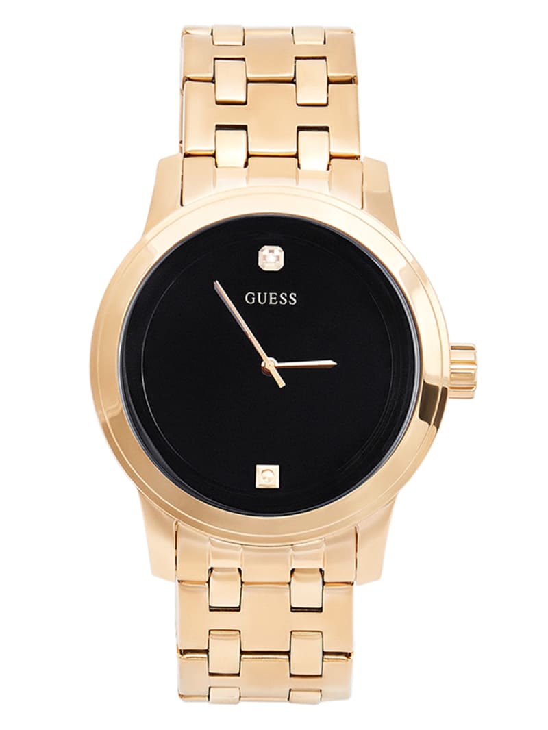 Mens' Guess Black and Gold-Tone Diamond Dress Watch