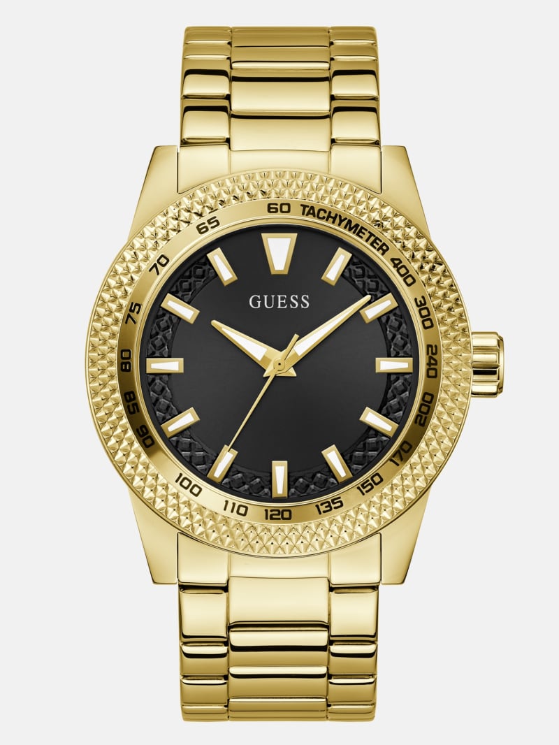 Mens' Guess Gold-Tone and Black Analog Watch